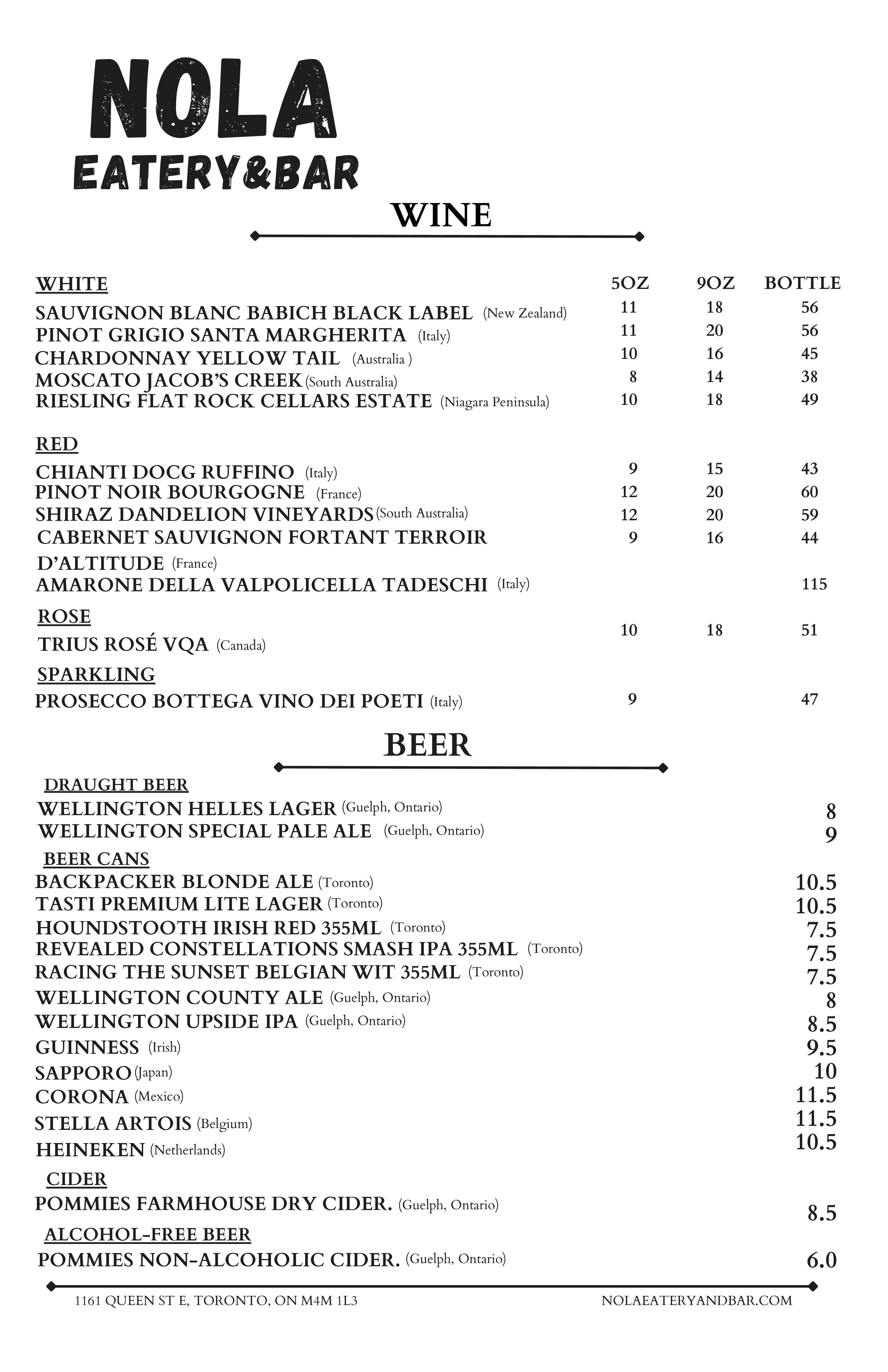 WINE MENU AND BEER